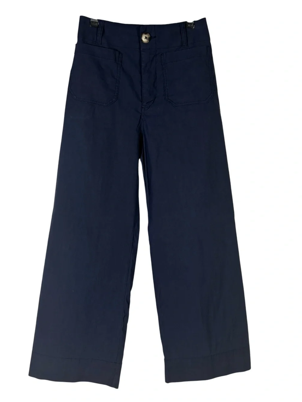 Anthropologie Navy Blue Wide Leg High Rise Pockets Crop Ankle Pants Trousers 26